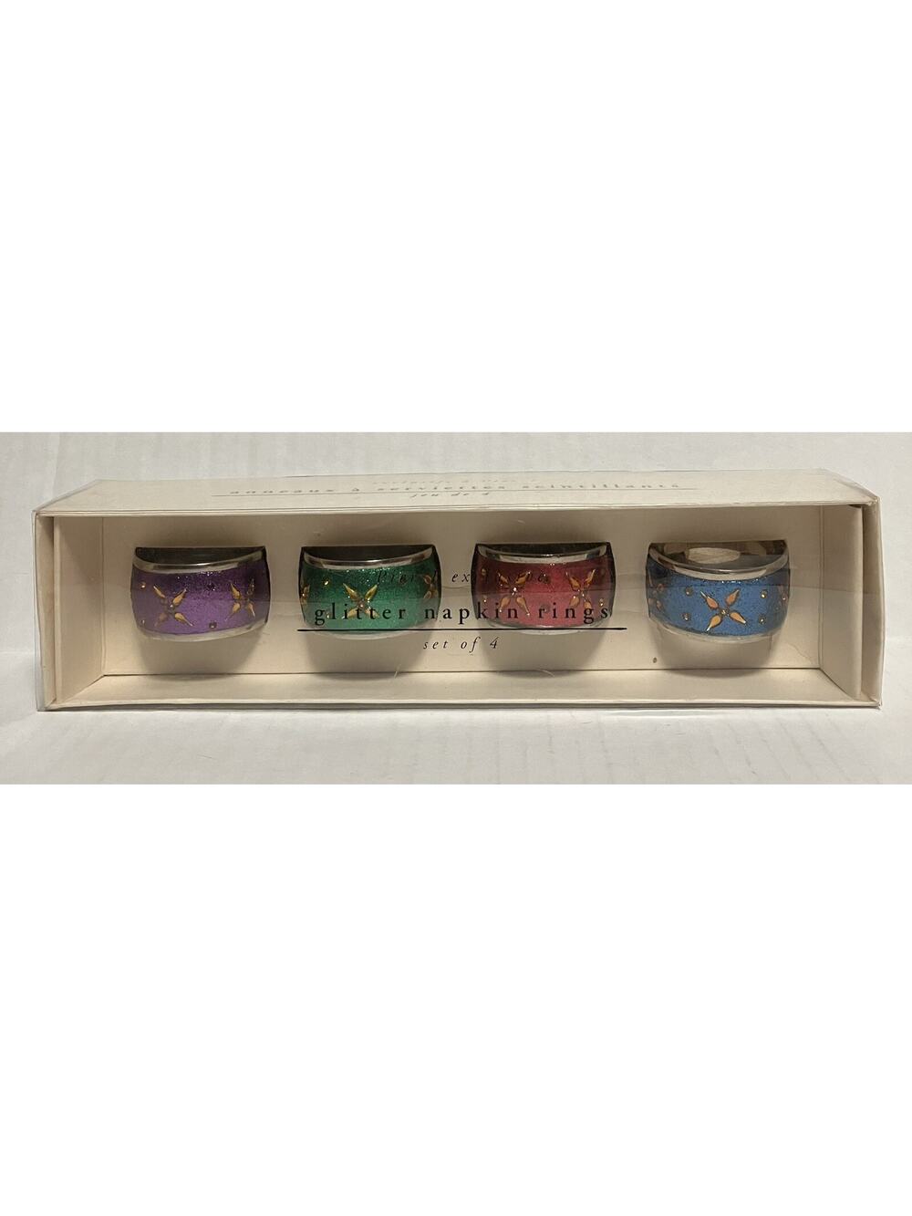 Pier 1 Imports Nickel-Plated Glittered Napkin Rings Multicolored Set of 4